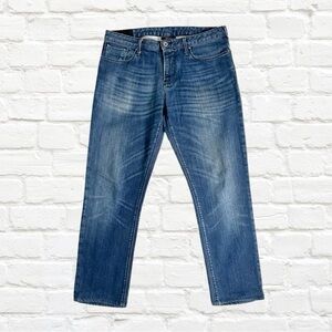 Armani Jeans 11 oz. Slim Fit Medium Wash Blue Denim Cropped, Size 32